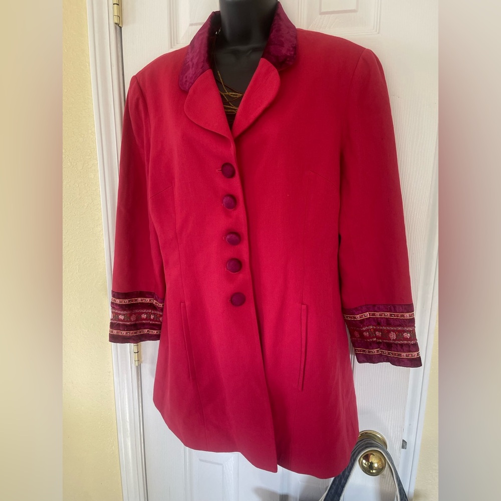 Rare VTG Kenzo Vibrant Red Blazer with Embroidered Cuffs